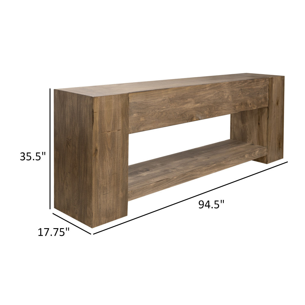 Fra Console Sofa Table with Shelf 95 Inch Top in Brown Solid Wood By Casagear Home BM319132