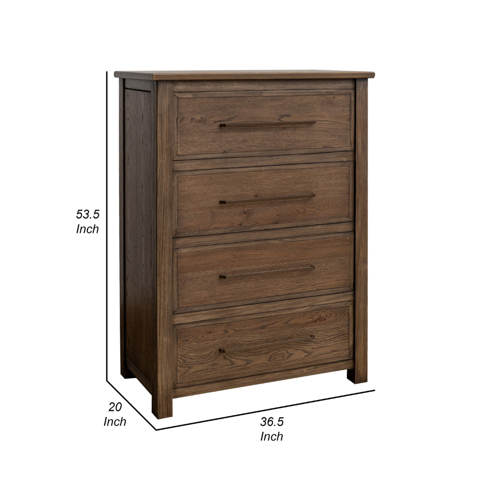 Loe Tall Dresser Chest 4 Drawers Oak Brown Finish Solid Poplar Wood By Casagear Home BM319133