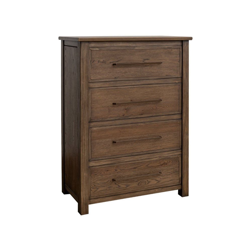 Loe Tall Dresser Chest, 4 Drawers, Oak Brown Finish, Solid Poplar Wood By Casagear Home