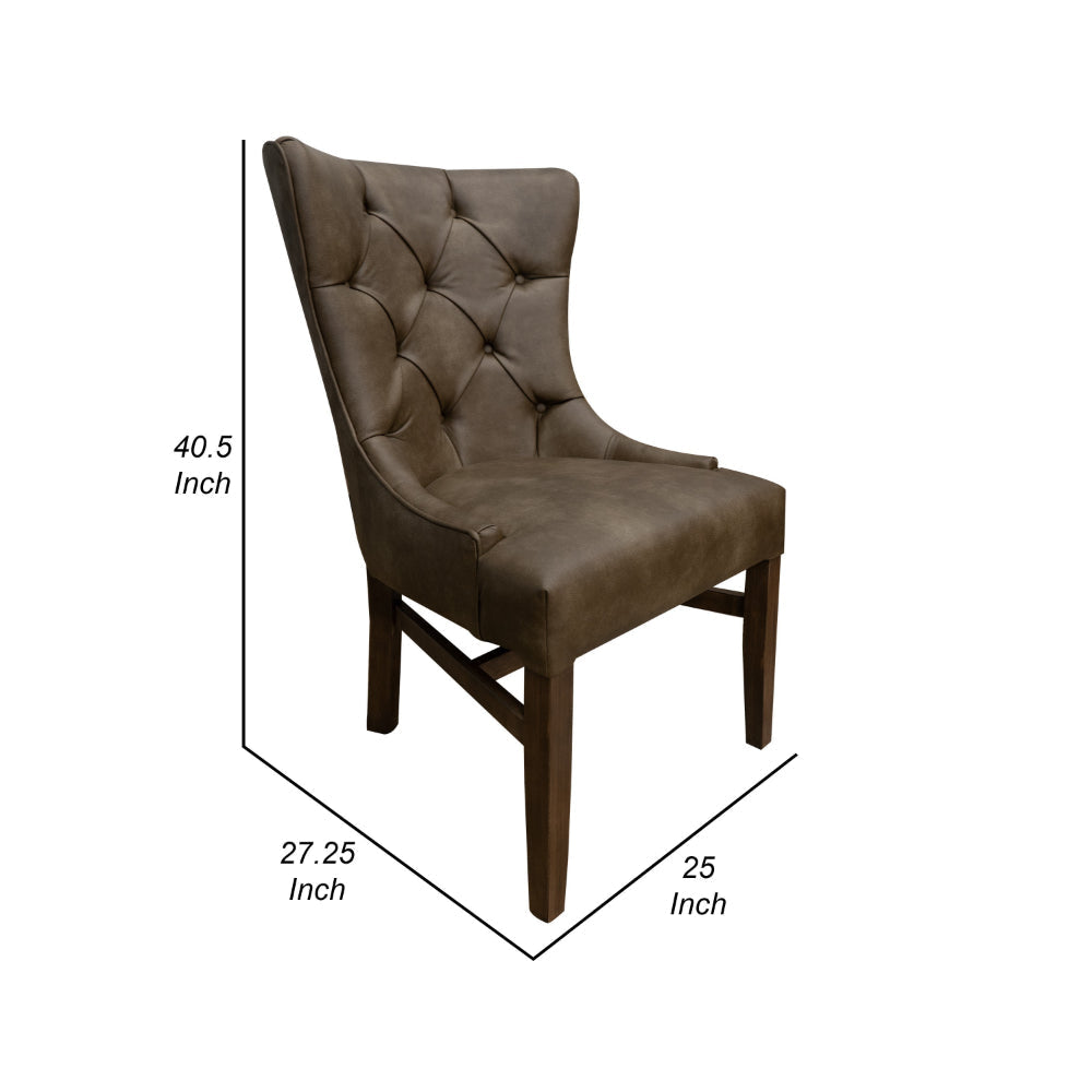 Oly Dining Chair Set of 2 Button Tufted Faux Leather Sloped Arms Brown By Casagear Home BM319142