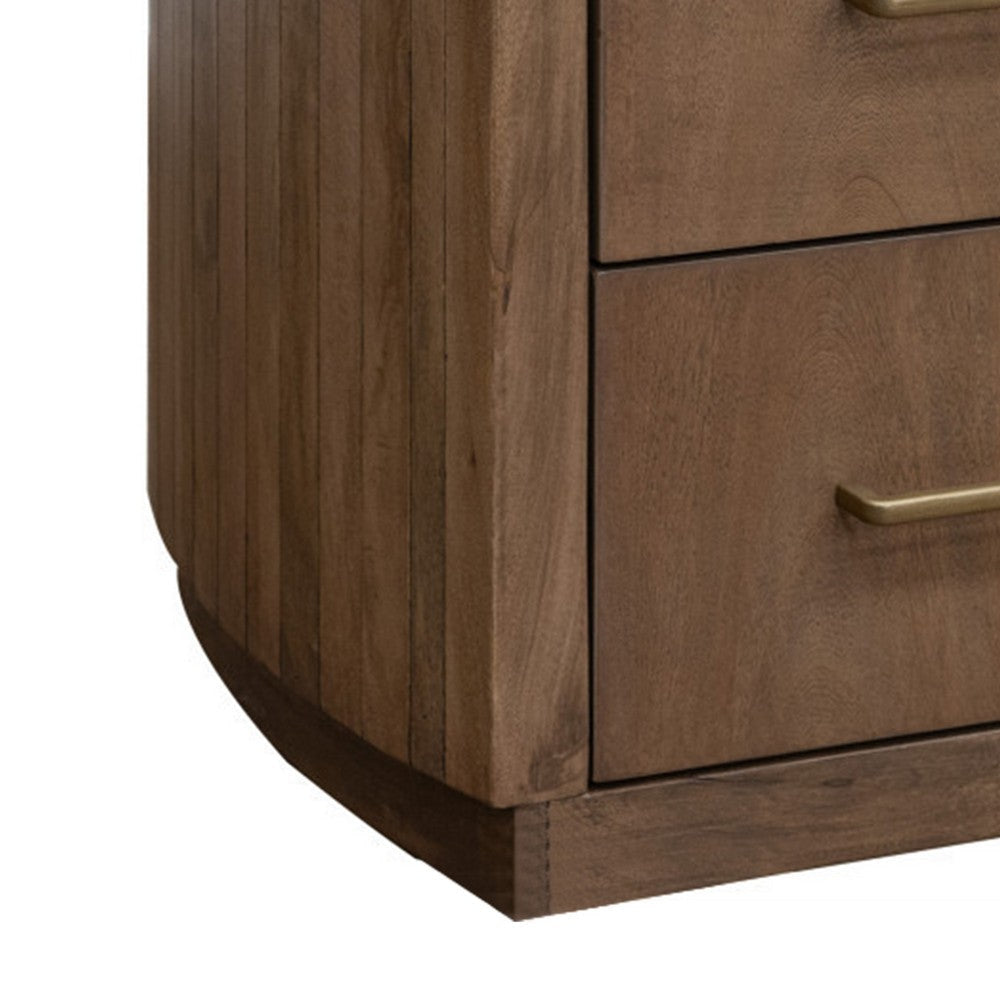 Okai 29 Inch Nightstand 2 Drawers Farmhouse Brown Mango Wood Bronze By Casagear Home BM319148