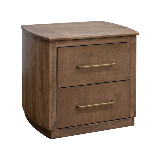 Okai 29 Inch Nightstand, 2 Drawers, Farmhouse Brown Mango Wood, Bronze By Casagear Home