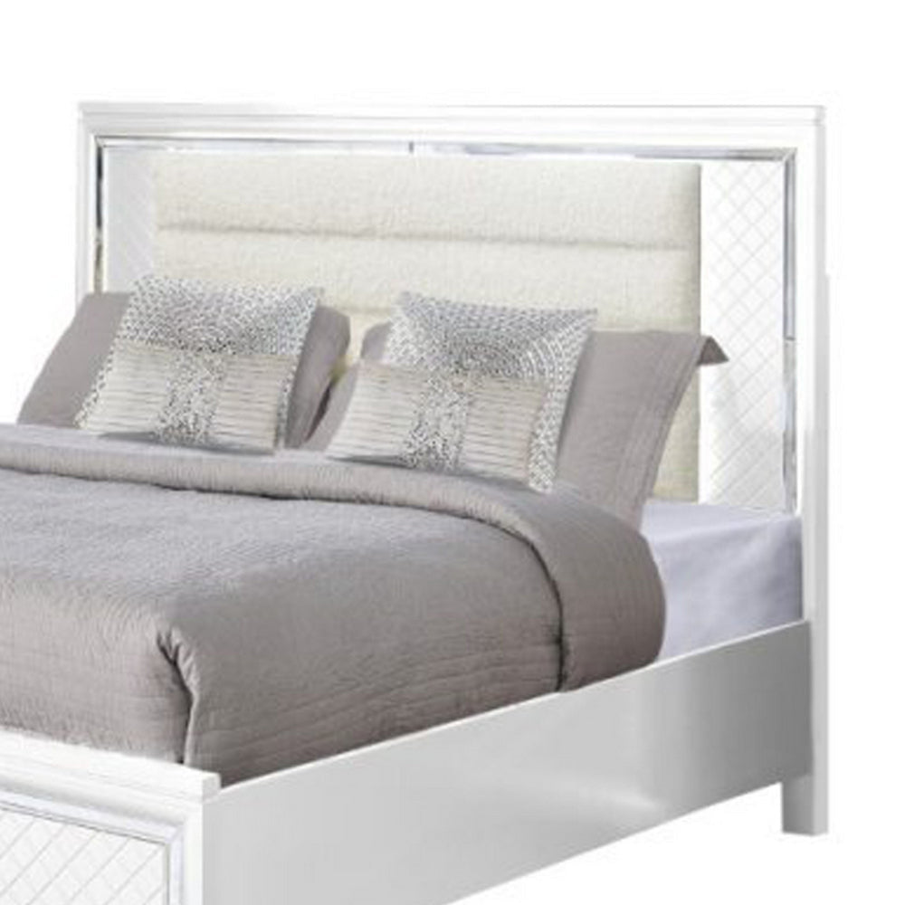 Moy Queen Size Bed LED White Upholstered Headboard Footboard Storage By Casagear Home BM319149