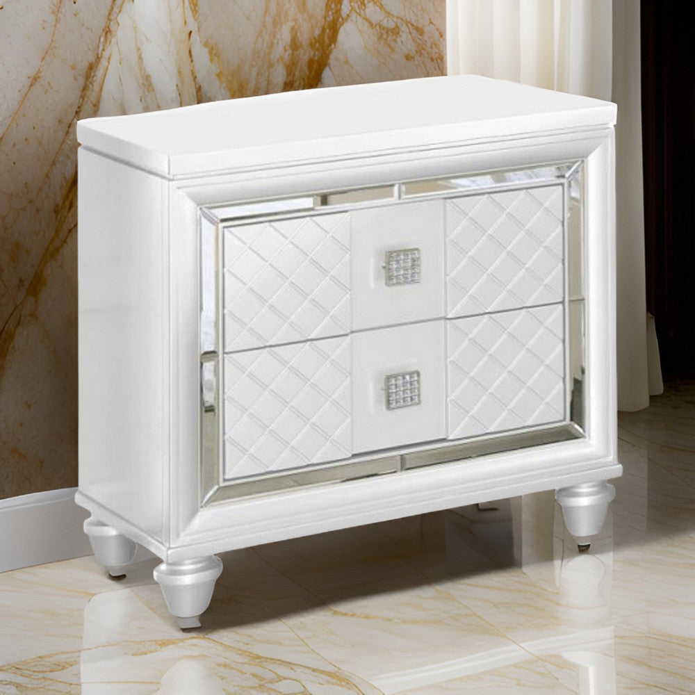 Moy Modern Nightstand 2 Drawers Crystal Knobs Mirror Accent White By Casagear Home BM319151