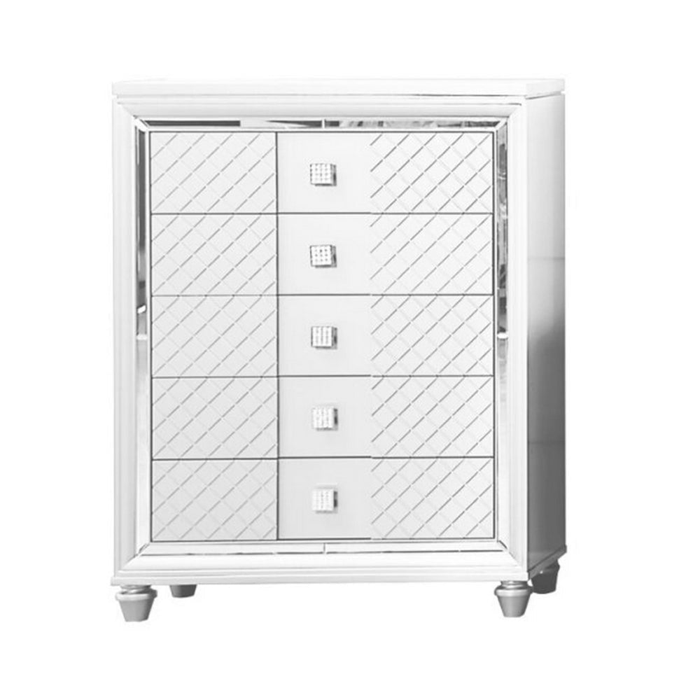 Moy Tall Dresser Chest 5 Drawers Crystal Knobs Mirror Accent White By Casagear Home BM319152