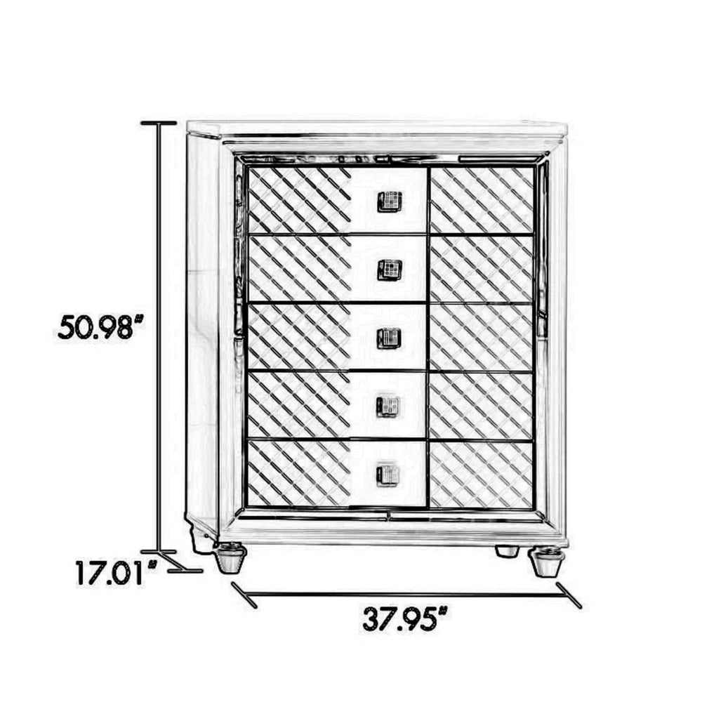 Moy Tall Dresser Chest 5 Drawers Crystal Knobs Mirror Accent White By Casagear Home BM319152