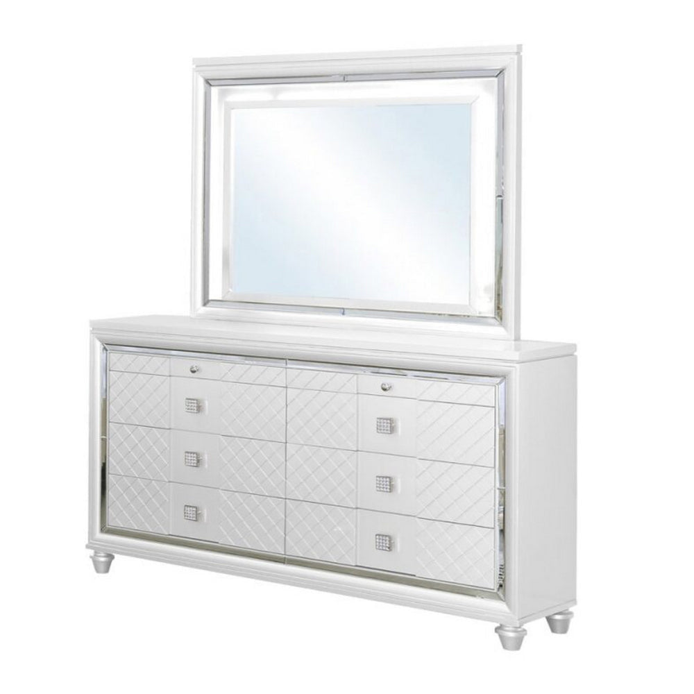 Moy 4pc Queen Bed and Bedroom Set LED Mirror Nightstand Dresser White By Casagear Home BM319153