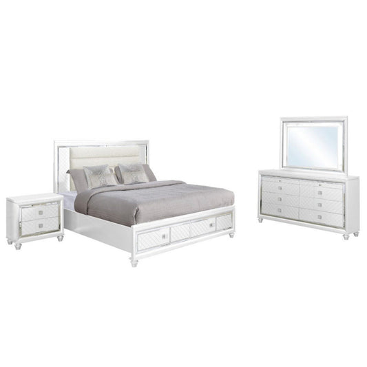 Moy 4pc Queen Bed and Bedroom Set, LED Mirror, Nightstand, Dresser, White By Casagear Home