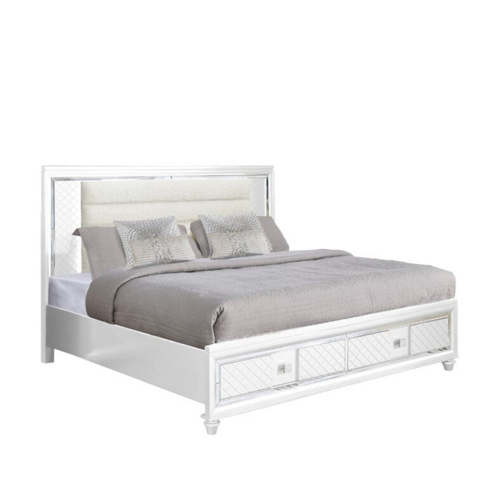 Moy 4pc King Bed and Bedroom Set LED Mirror Nightstand and Dresser White By Casagear Home BM319154