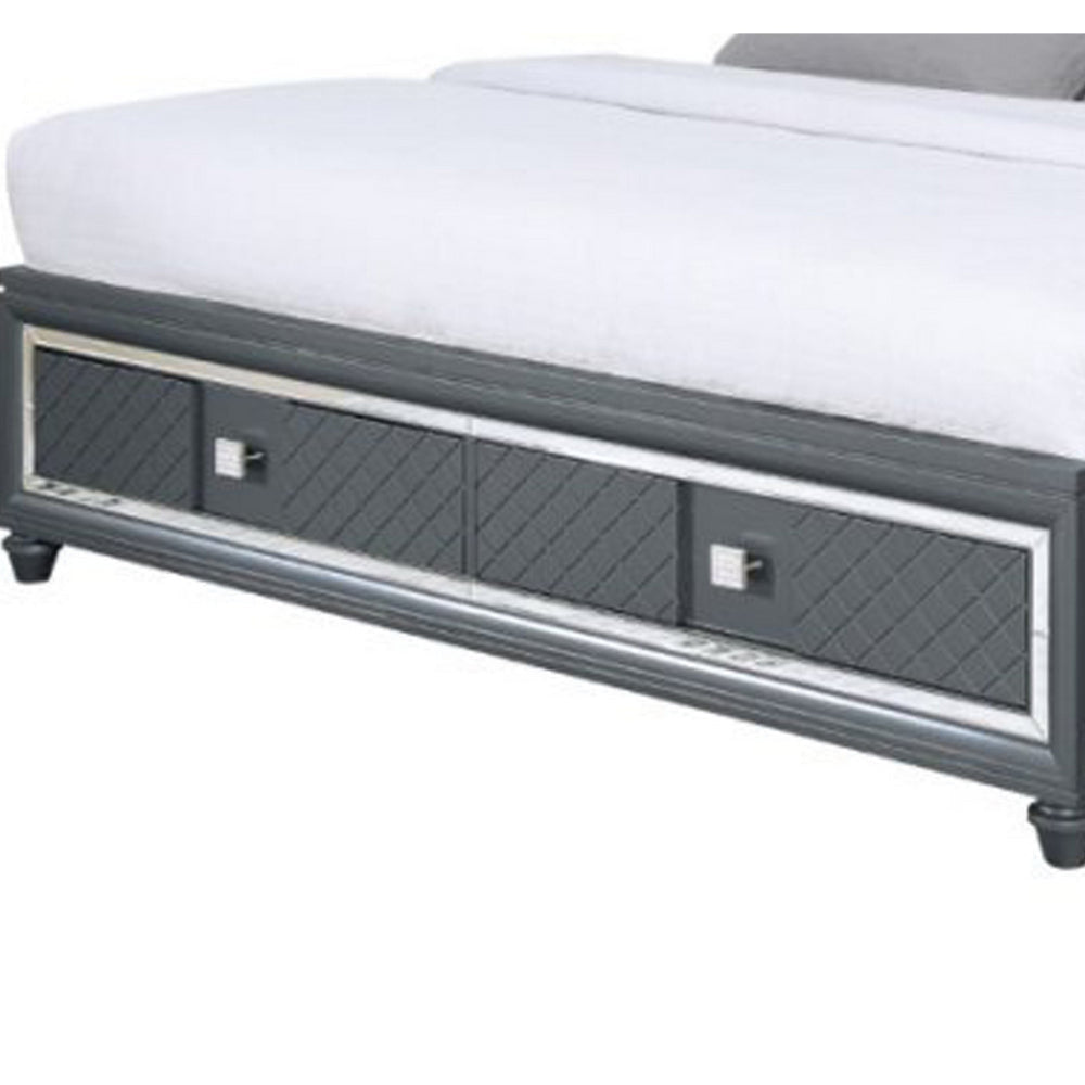 Moy Queen Size Bed LED Gray Upholstered Headboard Footboard Storage By Casagear Home BM319155