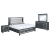 Moy 4pc King Bed and Bedroom Set, LED Mirror, Nightstand and Dresser, Gray By Casagear Home