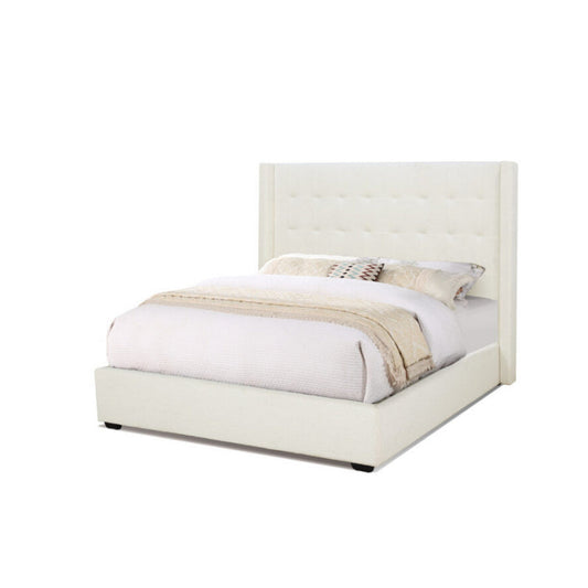 Lyn King Size Platform Bed, Wingback Headboard, Ivory Teddy Upholstery By Casagear Home