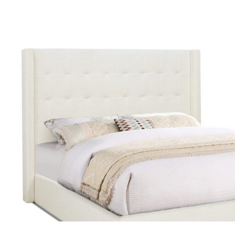 Lyn King Size Platform Bed Wingback Headboard Ivory Teddy Upholstery By Casagear Home BM319161