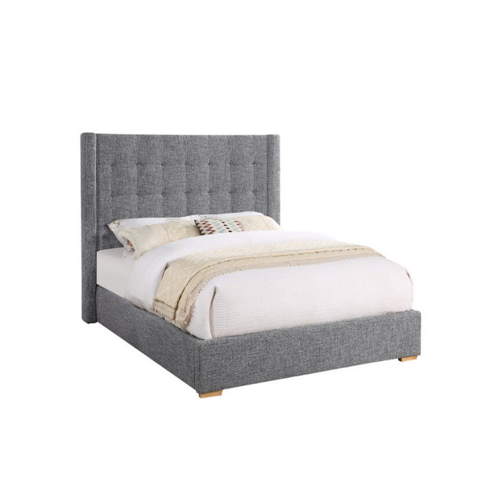 Lyn Queen Size Platform Bed, Wingback Headboard, Gray Tweed Upholstery By Casagear Home