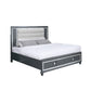 Seri Queen Size Bed with Storage, Channel Tufted Gray Upholstery, LED Light By Casagear Home