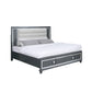 Seri King Size Bed with Storage, Channel Tufted Gray Upholstery, LED Light By Casagear Home