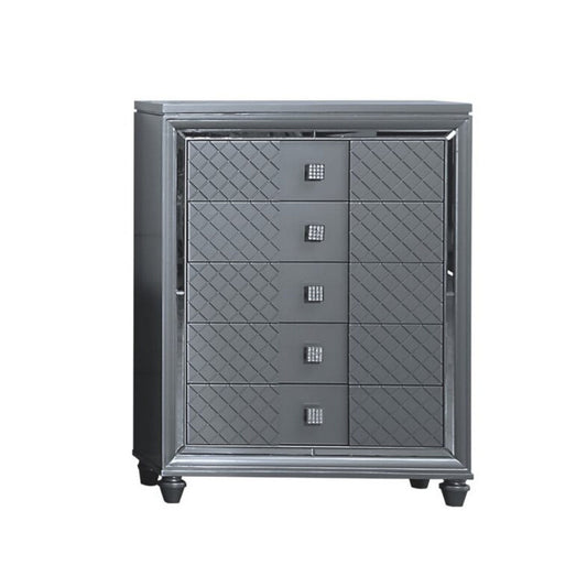 Seri Tall Dresser Chest with 5 Drawers, Diamond Pattern, Charcoal Gray By Casagear Home