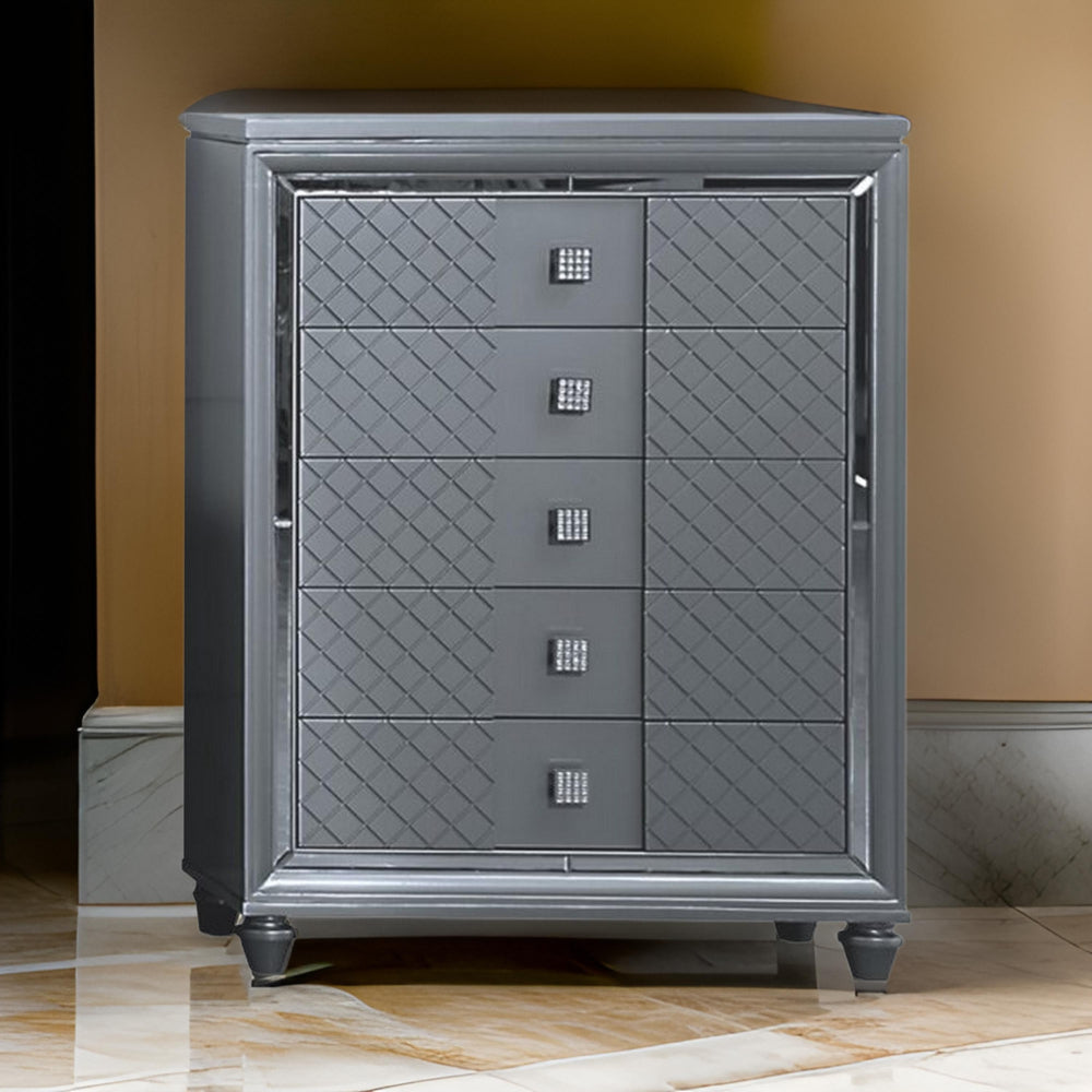 Seri Tall Dresser Chest with 5 Drawers Diamond Pattern Charcoal Gray By Casagear Home BM319168