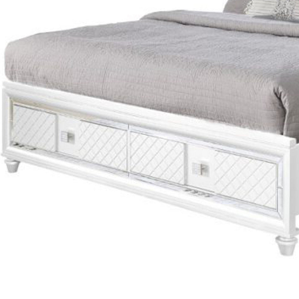 Seri Queen Bed with Storage Channel Tufted White Upholstery LED Light By Casagear Home BM319169