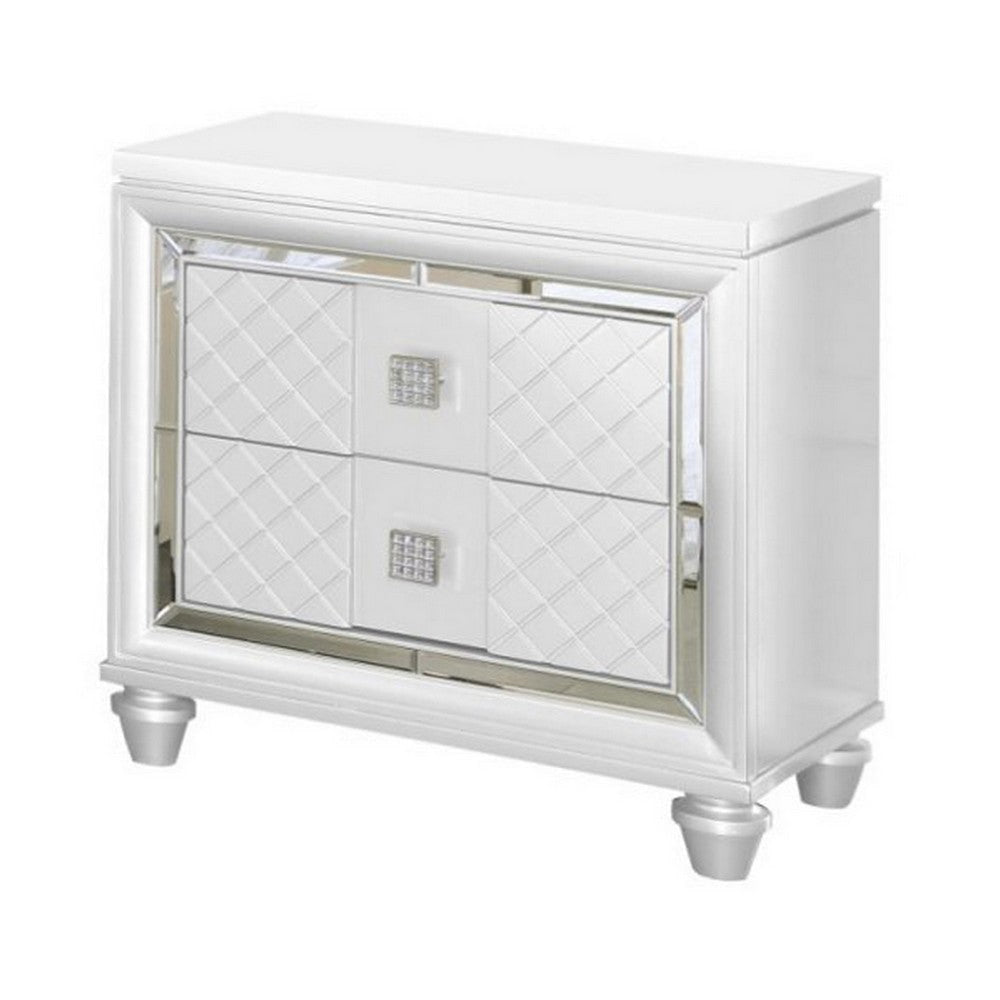 Seri Nightstand with 2 Drawers 17 Inch Diamond Pattern White Solid Wood By Casagear Home BM319171