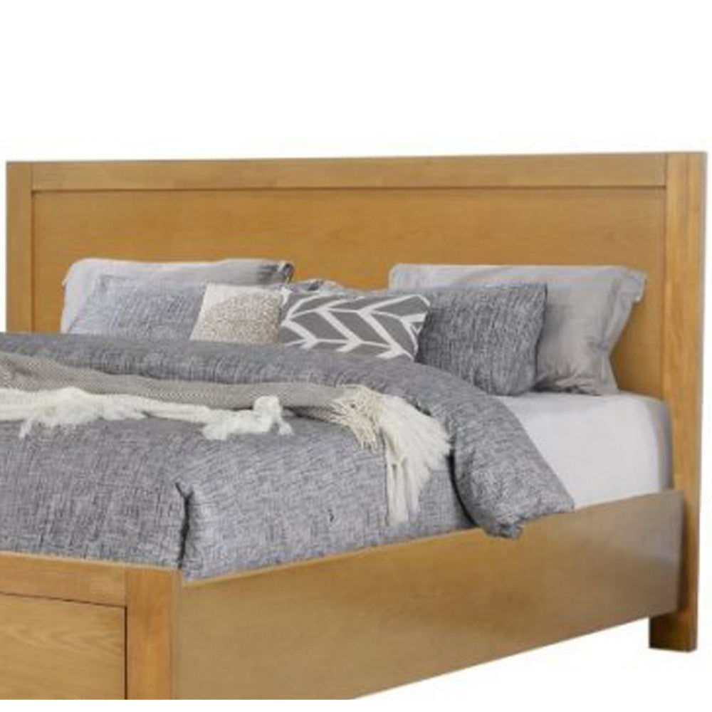 Larie Queen Size Bed with Storage Black Metal Legs Rustic Light Oak Brown By Casagear Home BM319173