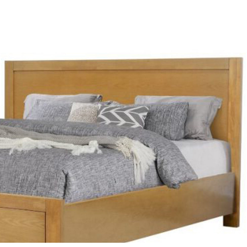 Larie King Size Bed with Storage Black Metal Legs Rustic Light Oak Brown By Casagear Home BM319174