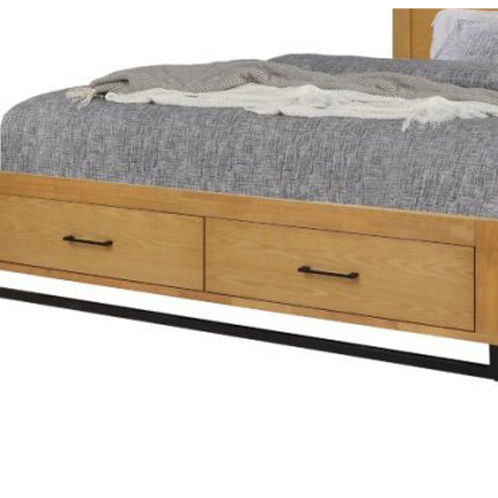 Larie King Size Bed with Storage Black Metal Legs Rustic Light Oak Brown By Casagear Home BM319174