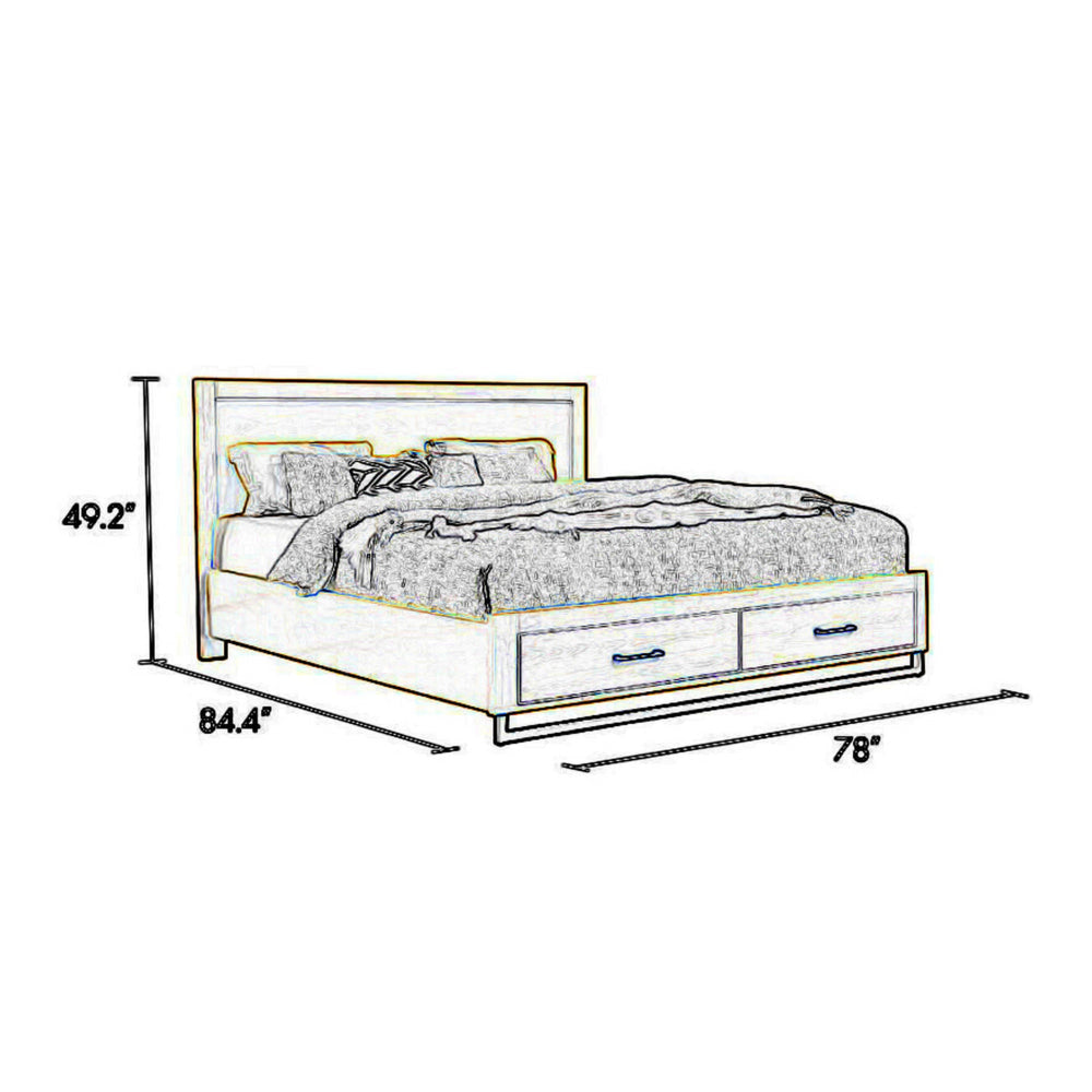 Larie King Size Bed with Storage Black Metal Legs Rustic Light Oak Brown By Casagear Home BM319174