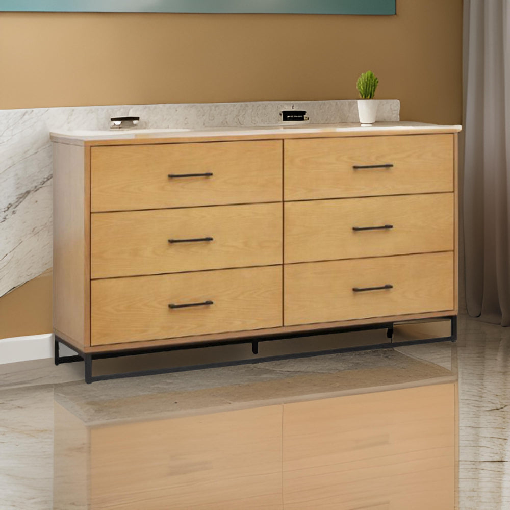 Larie Wide Dresser Chest with 6 Drawers Bar Handles Light Oak Brown By Casagear Home BM319176