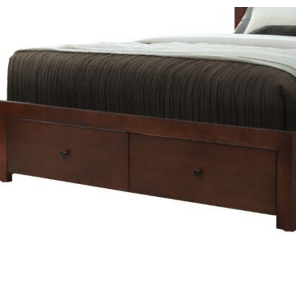 Wane Queen Size Bed Footboard Storage Metal Handles Dark Walnut Brown By Casagear Home BM319178