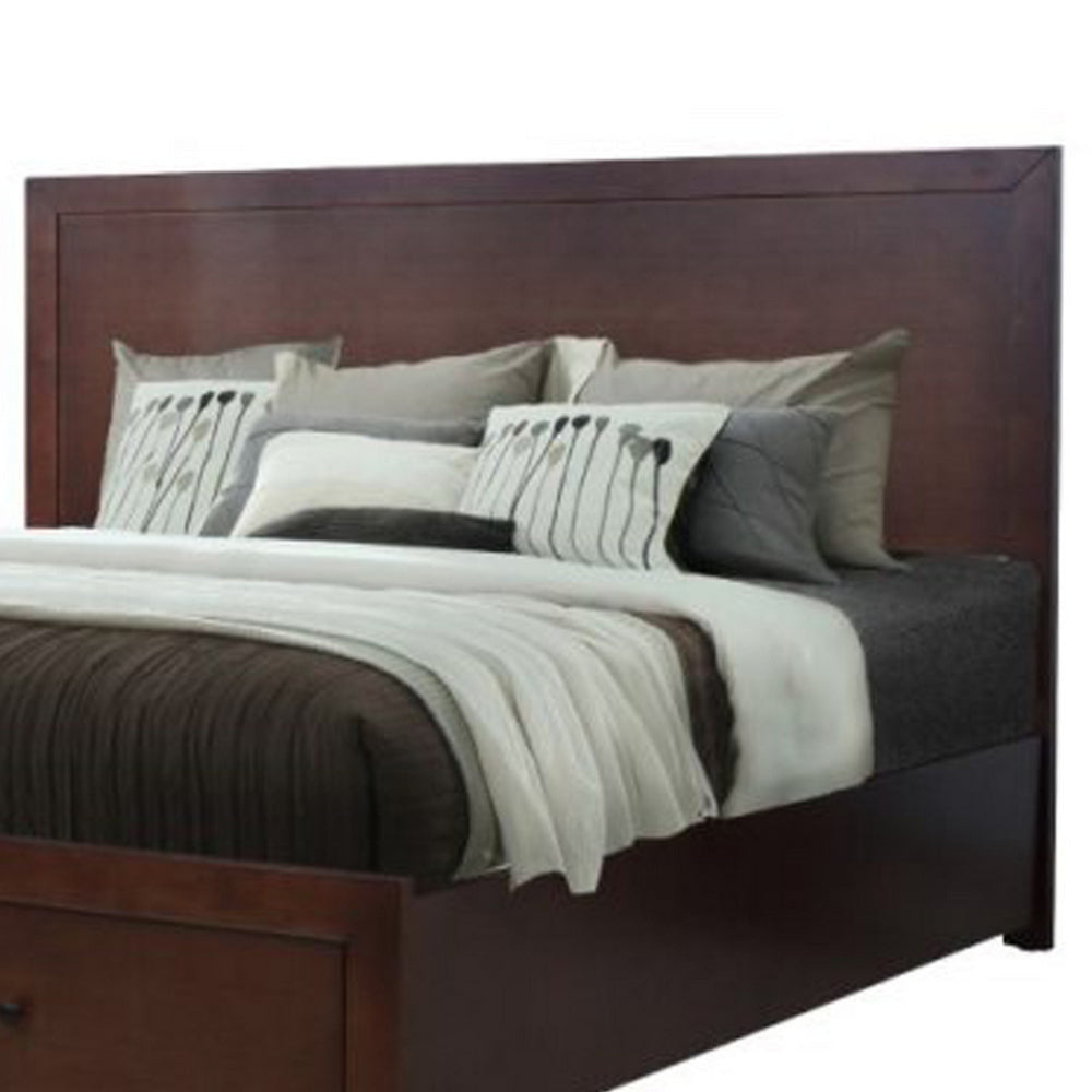 Wane King Size Bed Footboard Storage Metal Handles Dark Walnut Brown By Casagear Home BM319179