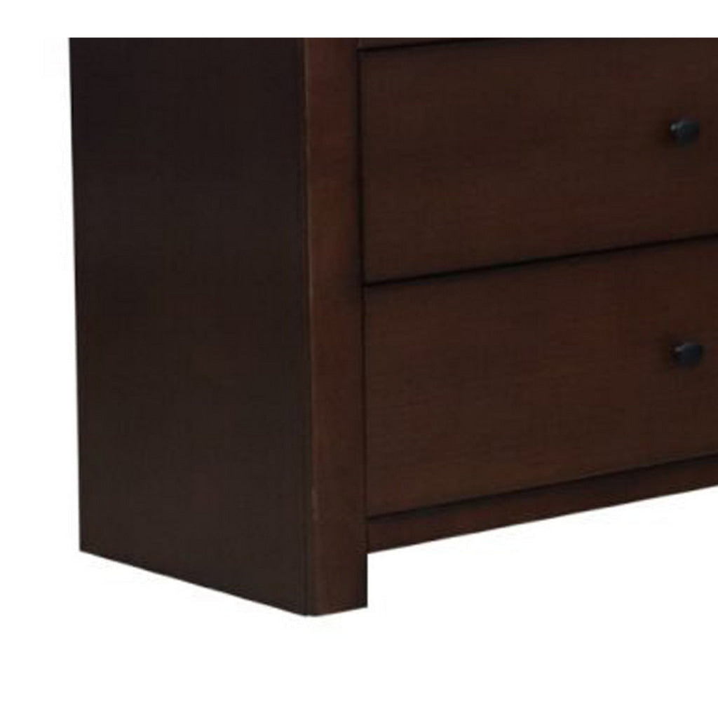 Wane Wide Dresser Chest 6 Drawers Metal Handles Dark Walnut Brown Wood By Casagear Home BM319181