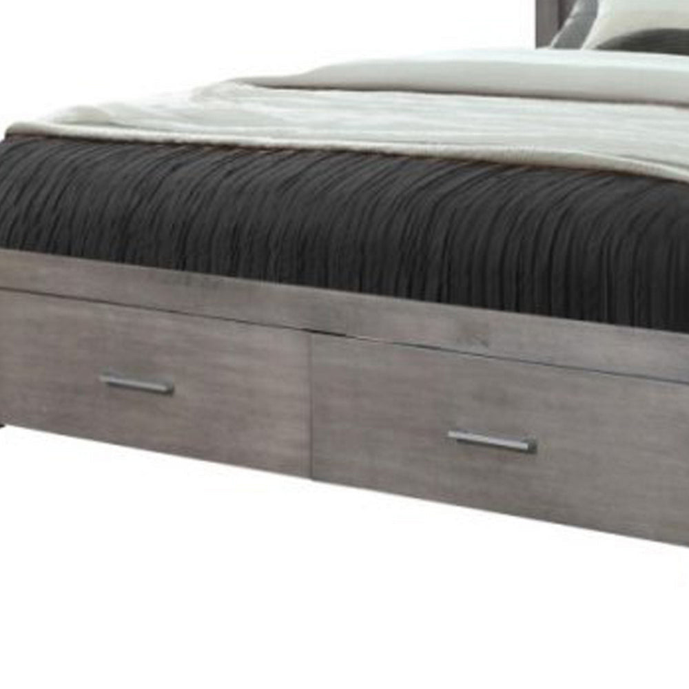 Wane Queen Size Bed Footboard Storage Metal Handles Gray Wood Finish By Casagear Home BM319183