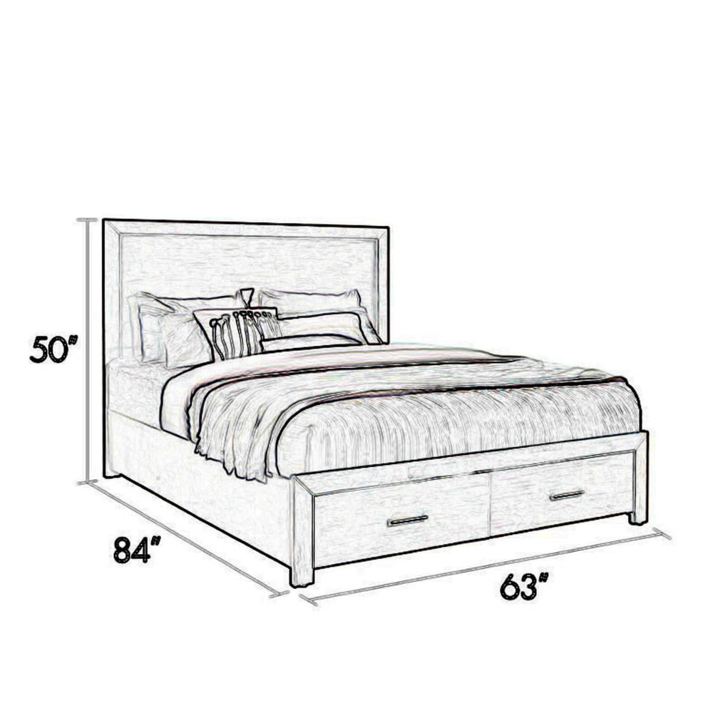 Wane Queen Size Bed Footboard Storage Metal Handles Gray Wood Finish By Casagear Home BM319183