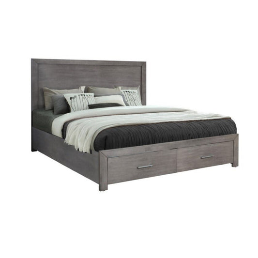 Wane King Size Bed, Footboard Storage, Metal Handles, Gray Wood Finish By Casagear Home