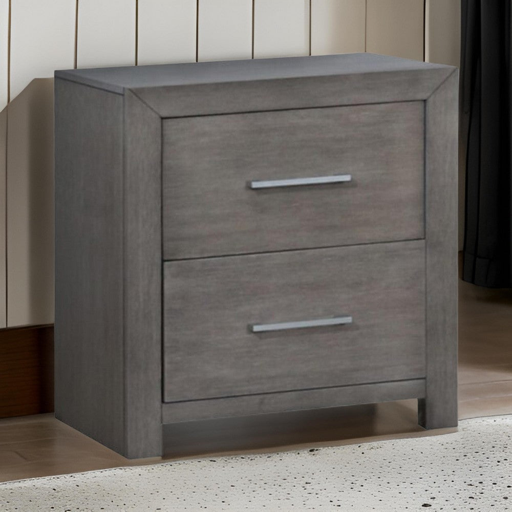 Wane Nightstand with 2 Drawers 16 Inch Metal Knobs Gray Wood Finish By Casagear Home BM319185