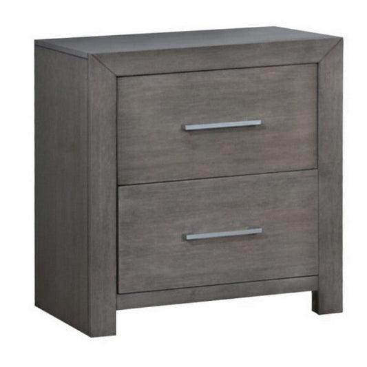 Wane Nightstand with 2 Drawers, 16 Inch, Metal Knobs, Gray Wood Finish By Casagear Home