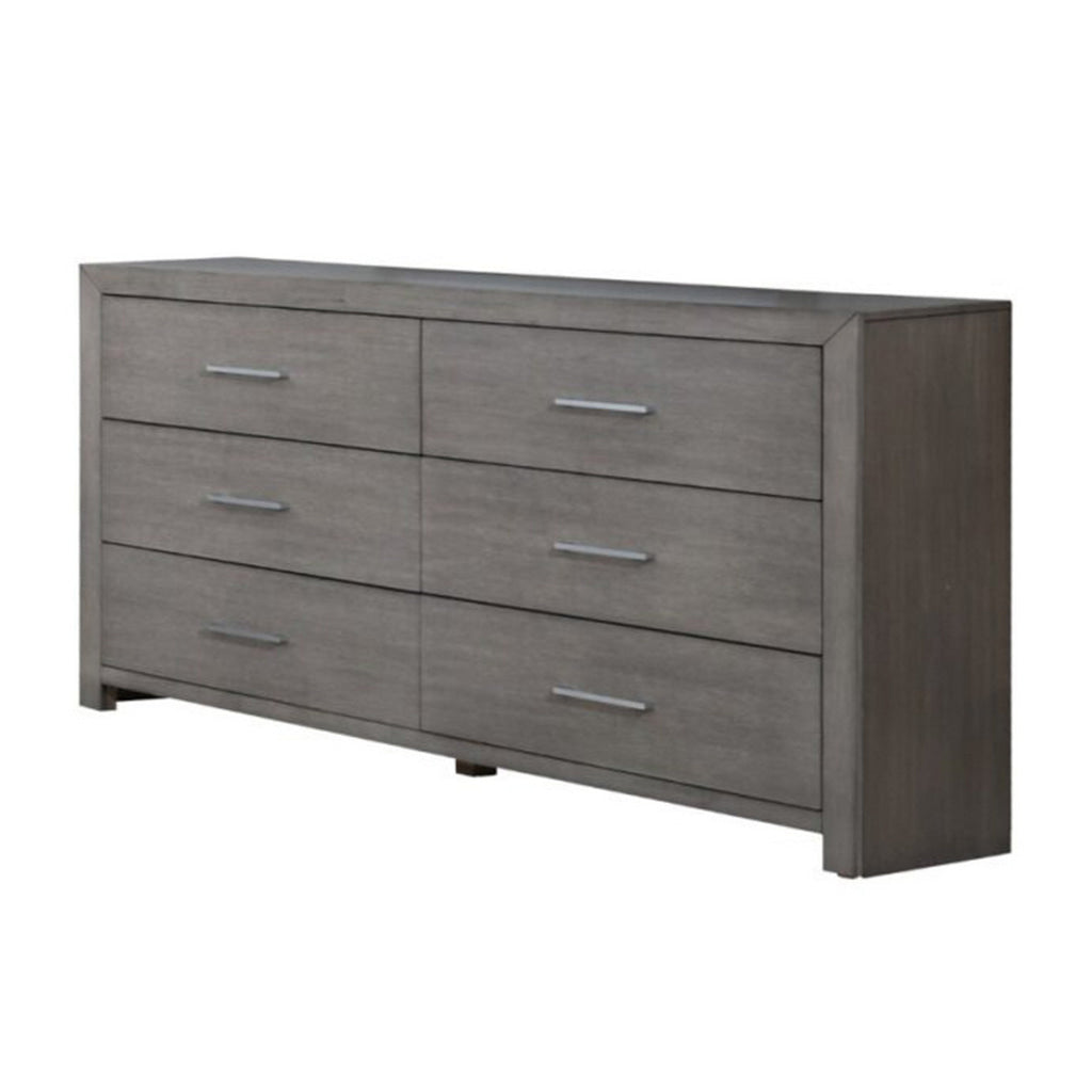 Wane Wide Dresser Chest with 6 Drawers Metal Handles Gray Wood Finish By Casagear Home BM319186