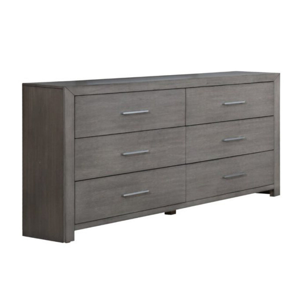 Wane Wide Dresser Chest with 6 Drawers Metal Handles Gray Wood Finish By Casagear Home BM319186