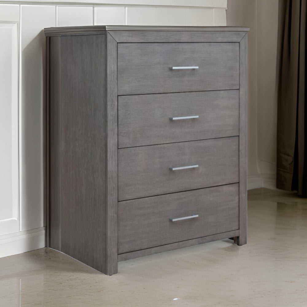 Wane Tall Dresser Chest with 4 Drawers Metal Handles Gray Wood Finish By Casagear Home BM319187