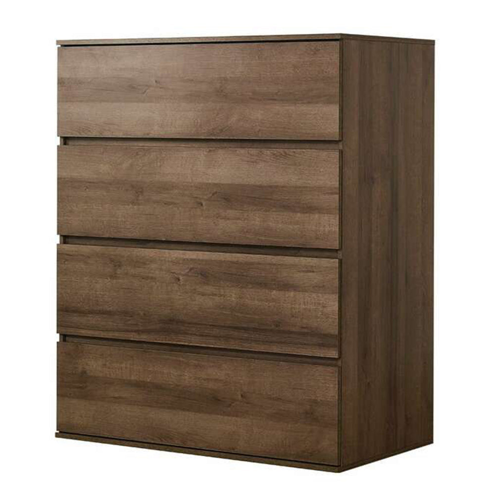 Lina Tall Dresser Chest, 4 Self Closing Drawers, Narrow Bar Handles, Brown By Casagear Home