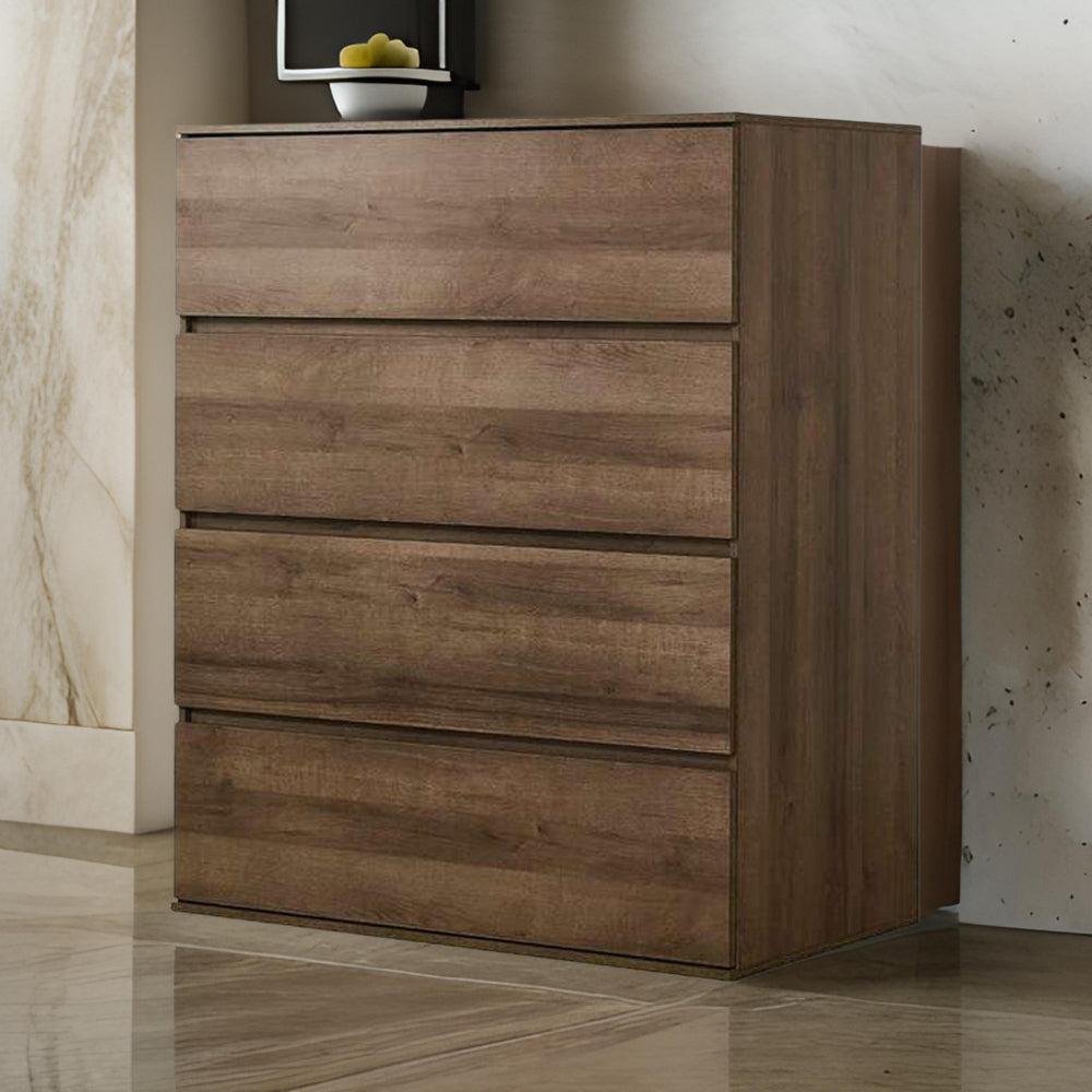 Lina Tall Dresser Chest 4 Self Closing Drawers Narrow Bar Handles Brown By Casagear Home BM319188