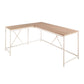 Posy Corner Desk, L Shaped White Metal Frame, X Crossed, Oak Brown Wood Top By Casagear Home