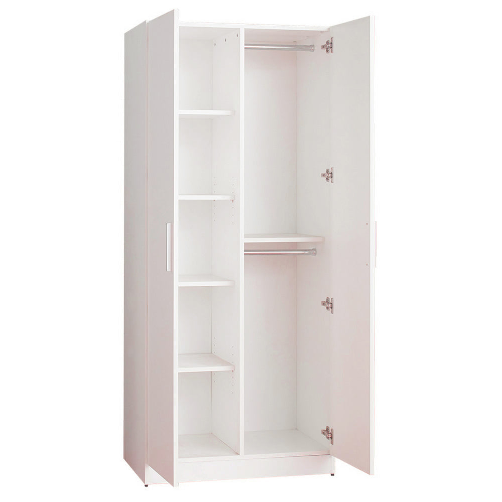 Avy Standing Closet with 2 Hanging Bar and 5 Shelves Double Door White By Casagear Home BM319198