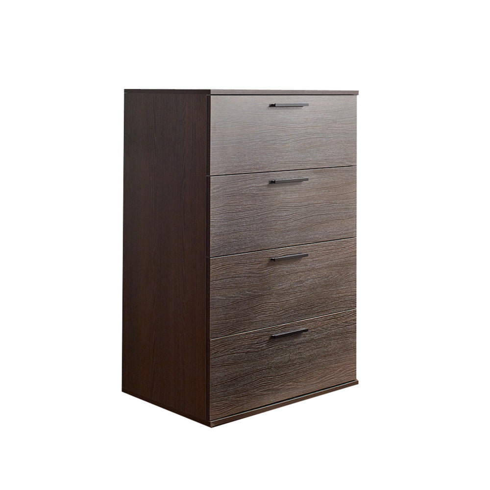 Levy Tall Dresser Chest, 4 Jumbo Drawers, Farmhouse Dark Brown Wood Finish By Casagear Home