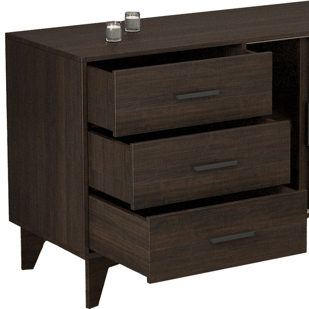 Keay 60 Inch TV Entertainment Console Sliding Doors 3 Drawers Brown By Casagear Home BM319205