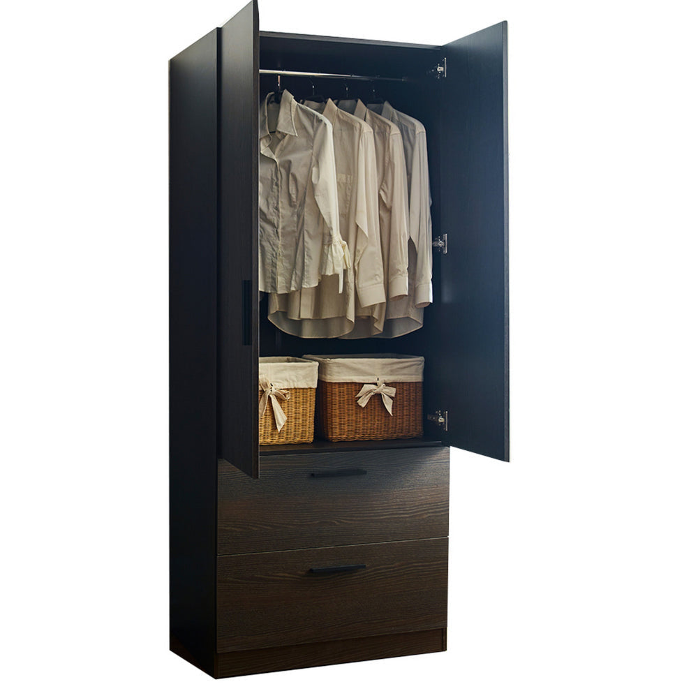 Beak 2 Door Standing Closet 2 Drawers and Hanging Bars Farmhouse Brown By Casagear Home BM319206