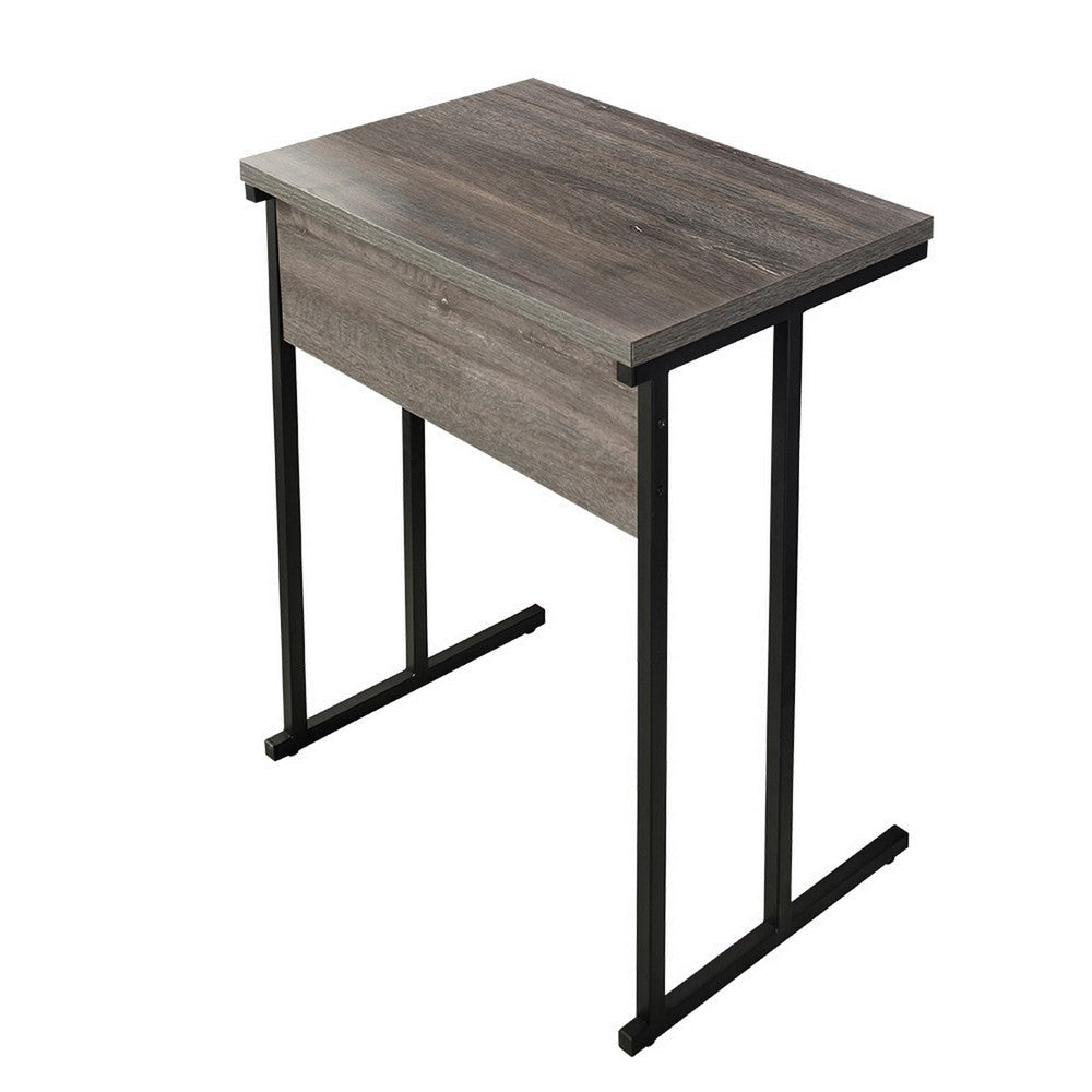 Zona TV Tray Table, Farmhouse Gray Rectangular Wood, Black Metal Frame By Casagear Home