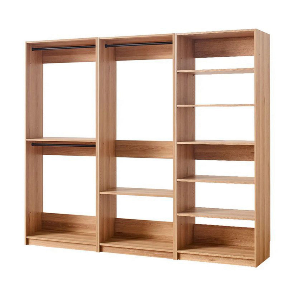 Dee Modular Closet System 3 Clothing Racks 6 Shelves in Oak Brown Wood By Casagear Home BM319212