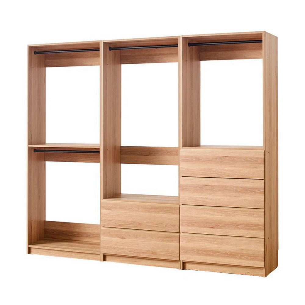 Dee Modular Closet System Freestanding 4 Clothing Racks 6 Drawers Oak By Casagear Home BM319213